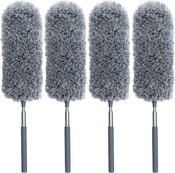 4 Pack Microfiber Duster for Cleaning, Washable Feather Dusters, Extendable Pole, Cleaning Tools for Office, Car, Window, Furniture, Ceiling Fan
