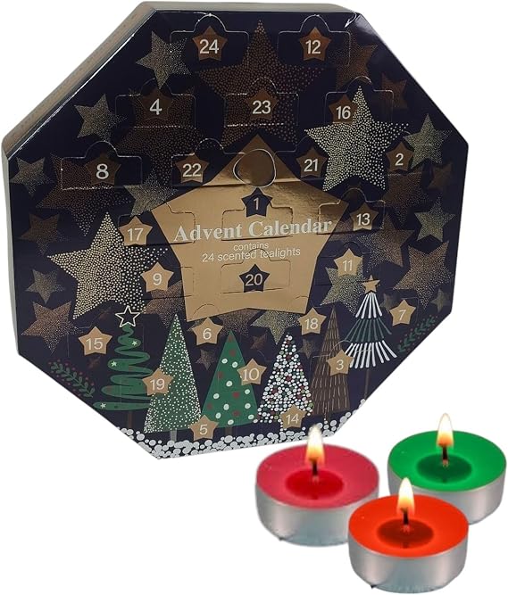 Scented Christmas tealight Advent Calendar 2025-24 Festive Countdown Scented Candles - Tea Light Candles - Tea Lights Advent Calendar - Count Down to Christmas - Tea Light Gift Set.