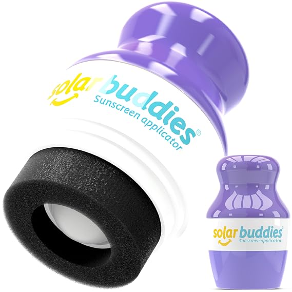Solar Buddies Sunscreen Applicator Purple Refillable Roll-on Sponge for Sunscreens & Lotions For Kids, Adults & Families Holds 3.4Fl Oz Perfect for Travel
