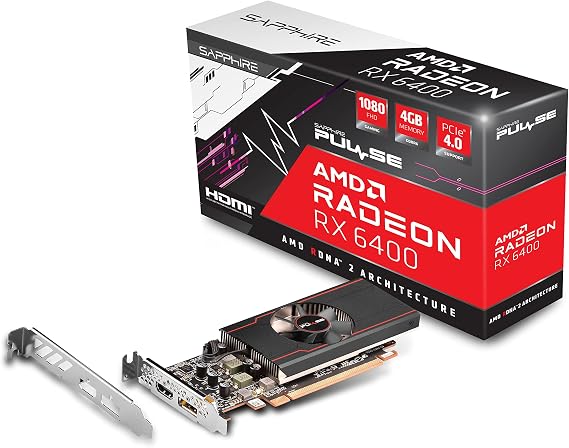 Sapphire 11315-01-20G Pulse AMD Radeon RX 6400 Low Profile Gaming Graphics Card 4GB GDDR6 AMD RDNA 2 Black