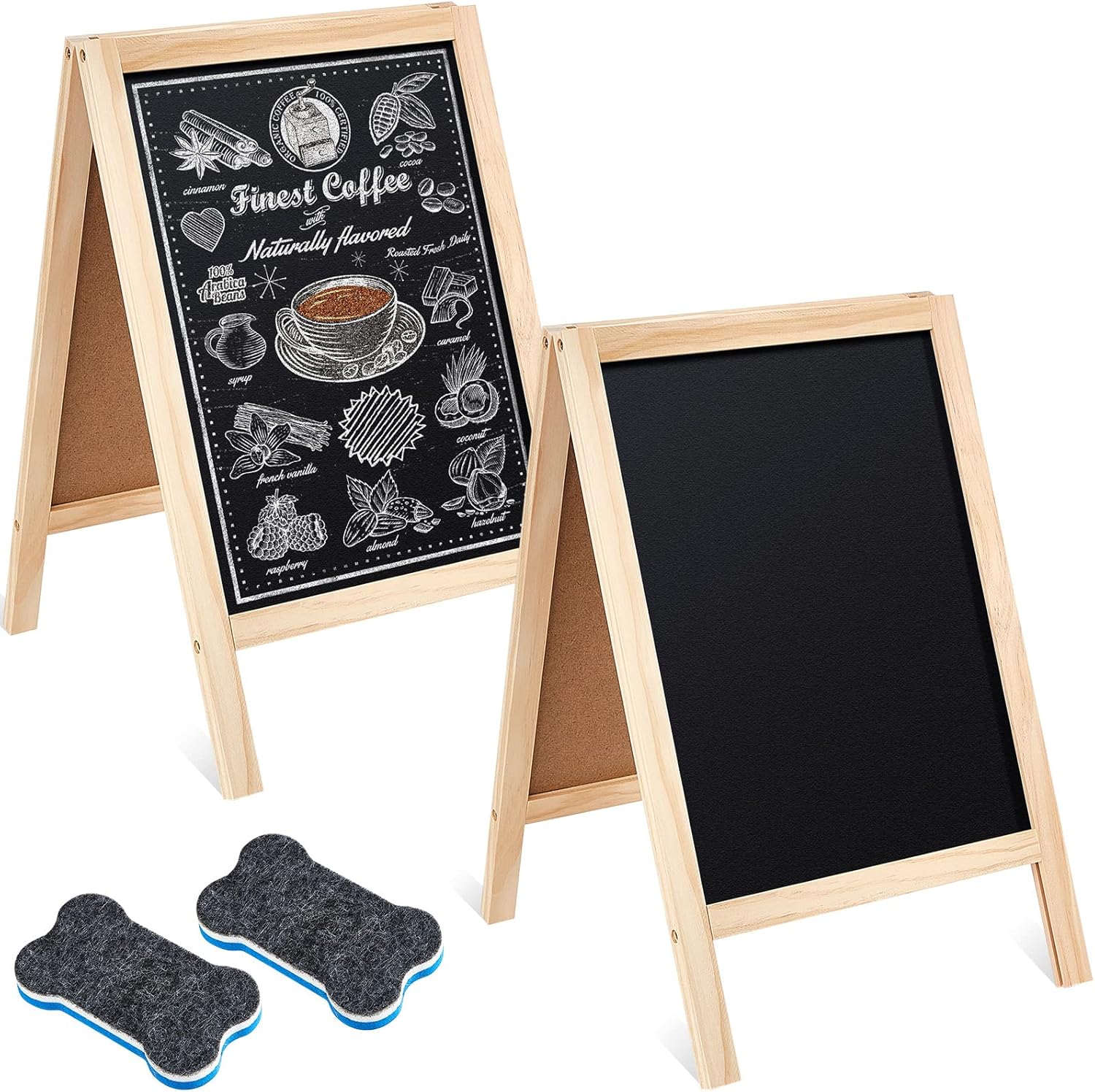 Henoyso 2 Pcs 15.6 x 9.75 Small Chalkboard Easel Tabletop Chalkboard Signs Menu Wooden A Frame Sandwich Board for Table, Double Sided with 2 Erasers for Bar Parties Display Home DecorWooden