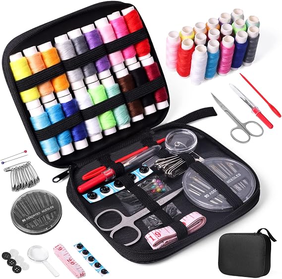 JUNING Travel Sewing Kit Portable Sewing Supplies Accessories for Adults, Beginner, Home, Emergency, Including Needle and Thread kit, Scissors,Tape Measure, Seam Ripper (B-Nomal)