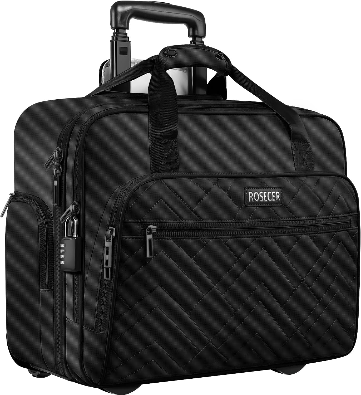 Rolling Laptop Bag 17.3 Inch Premium Laptop Briefcase with Wheels for Men Women Waterproof Rolling Computer Bag Work Bag Laptop Case for Travel Work Office School Business, Black
