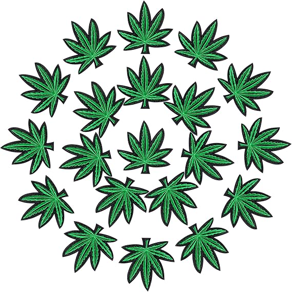 PAGOW 20 Pieces Pot Leaf Patches Embroidery, Hippie Retro Weed Sew-on Patch