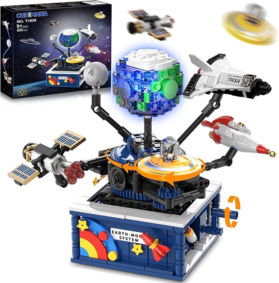 CUBIMANA Planet Rotatable Space Sets with Light - Earth & Moon Space Exploration Building Toys with Shuttle Spaceship Science Kits Building Blocks Gifts for Kids Age 8+ Years Old Boys Girls(554 PCS)