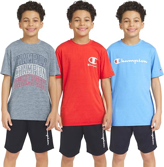 Champion Boys 3 Pack Athletic T Shirts for Kids Activewear Tees