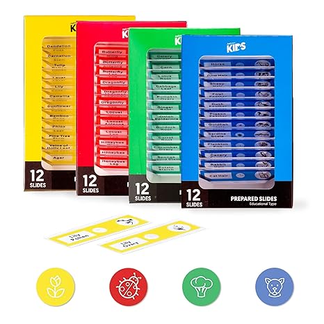 AmScope PS-4P12X1-A 48pcs Plastic Prepared Microscope Slides of Animals | Stereo Zoom Microscope