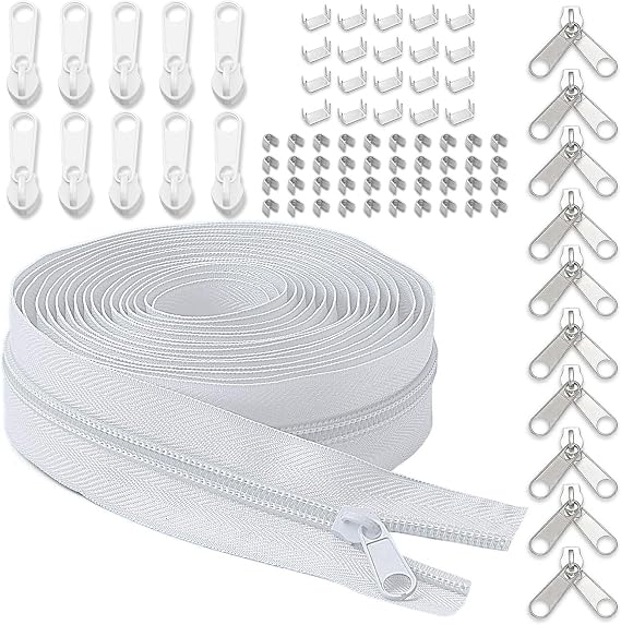 LHZHLE Continuous Zips Roll for Sewing: #3 10 Yards White Nylon Zipper Tape with 20 Slider