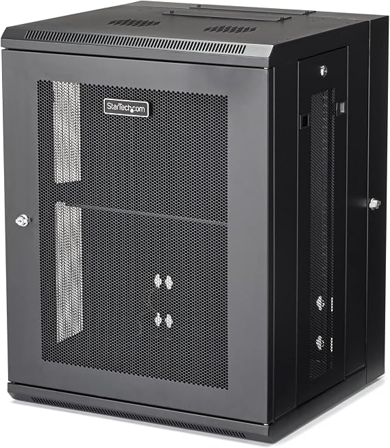 StarTech 15U Wall-Mount Cabinet, 19in, 4-Post, 16in Deep (RK1520WALHM) | Hinged enclosed locking server rack kit for IT data equipment, Adjustable depth 2.4-16in, SPCC steel, Assembled