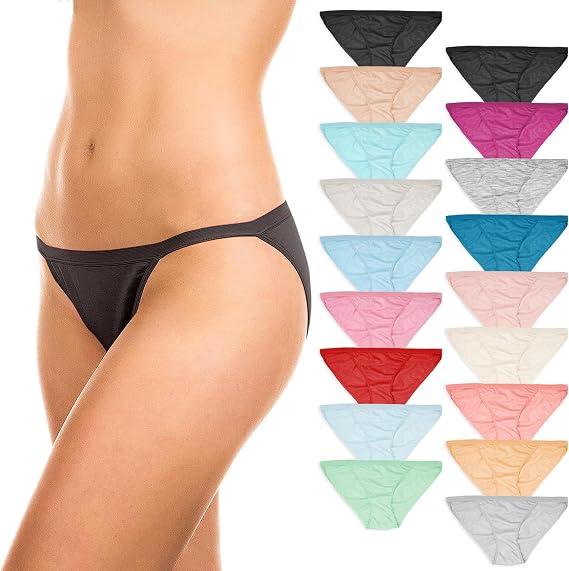 Sexy Basics Womens String Bikini Briefs | 100% Cotton | No Show Underwear | Multi Packs & Colors