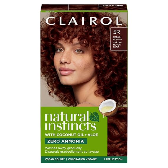 Clairol Natural Instincts Demi-Permanent Hair Dye, 5R Medium Auburn | AmmoniaFree, Vegan Hair Color with Coconut Oil & Aloe Vera | Pack of 1