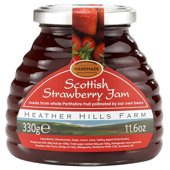 Heather Hills Farm Scottish Strawberry Jam 11.6oz (330g) - Handmade Artisan Fruit Preserve, Sweet & Natural Fruity Jam in Glass Jar, Scottish Food Gift from Scotland, Gourmet British Spread