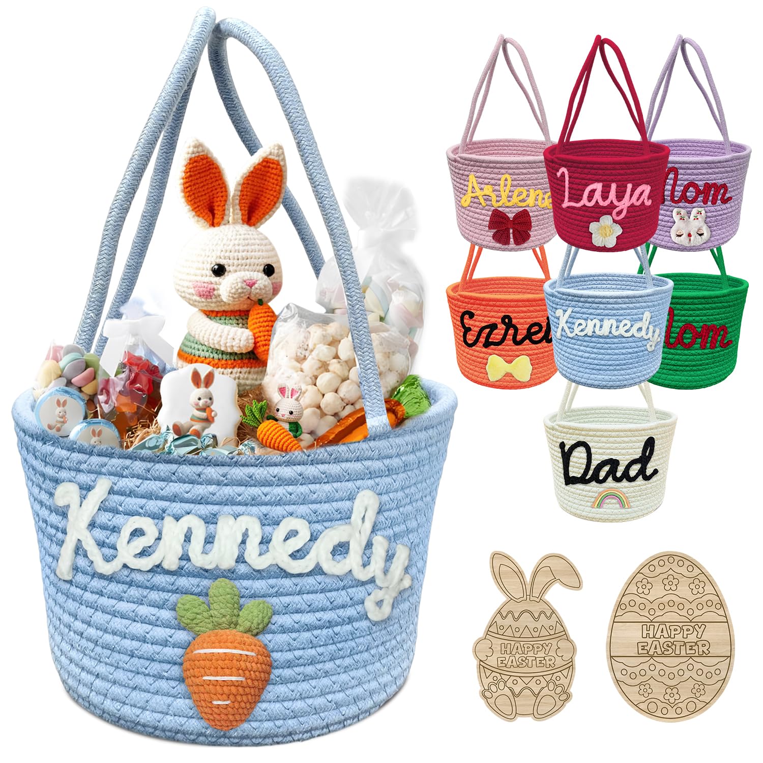 Personalized Easter Basket with Name Custom Woven Easter Egg Baskets Customized Easter Buckets Gifts for Boys Girls