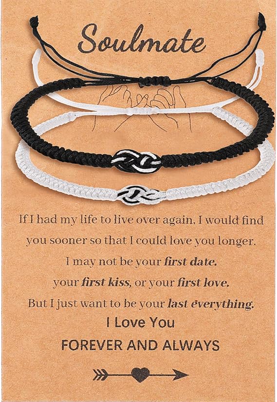 DIVINA VITAE Matching Couples Bracelets Adjustable Boyfriend Girlfriend Bracelets Woven Thread String Promise Bracelet for Her Him Women Men(Black + White)