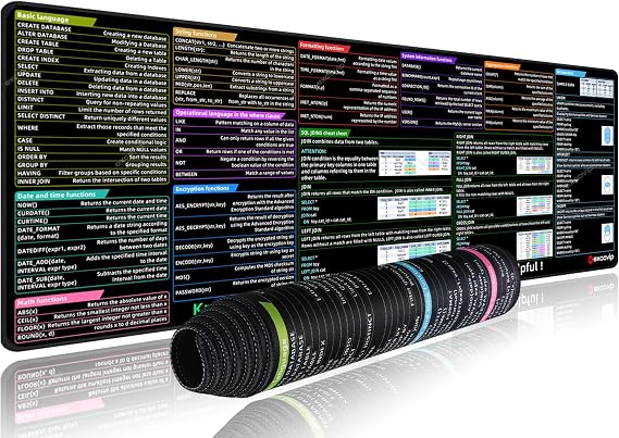 excovip SQL Cheat Sheet Mouse Pad for Database Administrators, Analysts, and Programmers, Shortcut Key Mousepad, Large Anti-Slip Keyboard Pad Mouse Mat 90x30 cm 0322