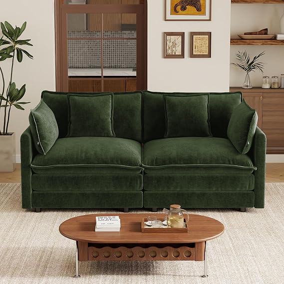 70.8 Inch Modular Sectional Cloud Sofa, 2-Seat Chenille Green
