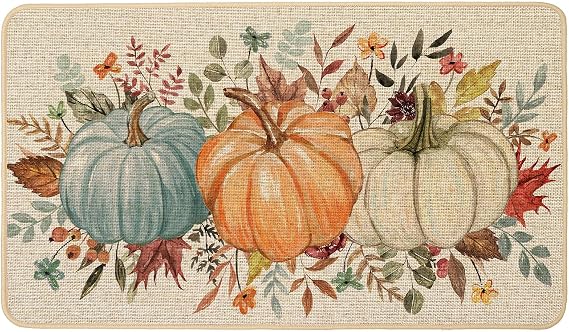 Baccessor Fall Pumpkins Doormat Indoor Outdoor Outside Autumn Thaksgiving Floral Decorative Front Welcome Door Mat Non-Slip Rubber Backing Seasonal Kitchen Entrance Floor Decoration 17 x 29 Inch