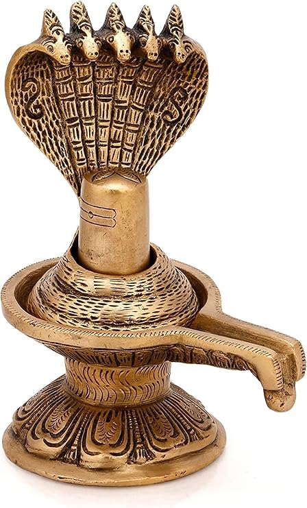 QT Shopping Brass Shiva Ling Handcrafted Shiv Lingam with Sheshnaag Brass Statue Idol Murti for Home Temple and Pooja 6.5" Inches Handmade in Nepal