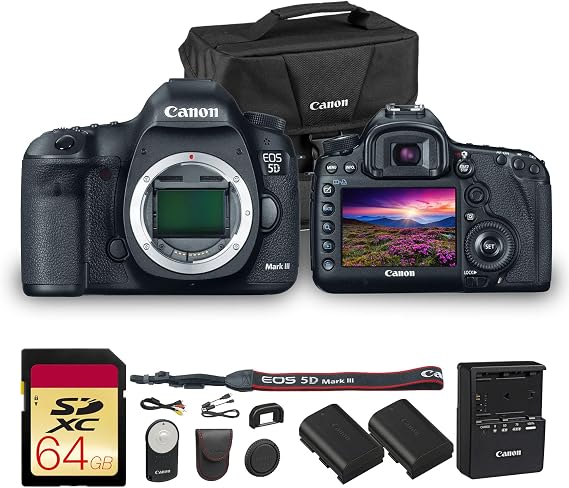 Canon EOS 5D Mark III DSLR Camera | 22.3MP Full-Frame CMOS Sensor, DIGIC 5+ Processor & Full HD Video | Great for Weddings, Portraits & Events (5260B002) + Bag + 64GB Card + Canon RC-6 + More