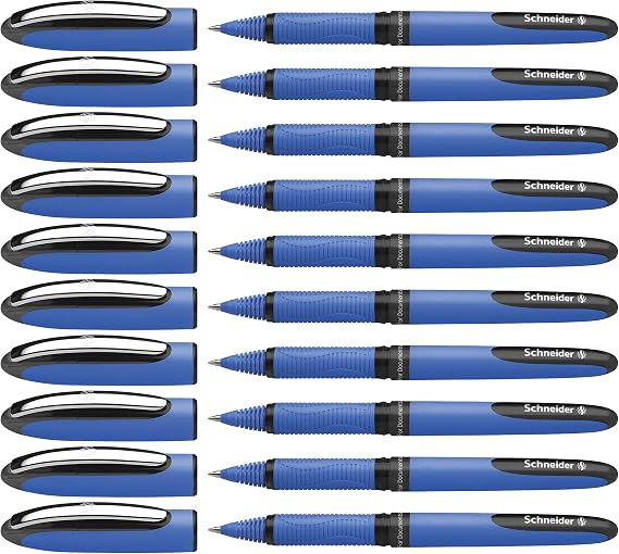 Schneider One Hybrid C Rollerball Pen, 0.5 mm Hybrid Conical Tip, Light Blue Barrel, Black Ink, Box of 10 Pens (183201)
