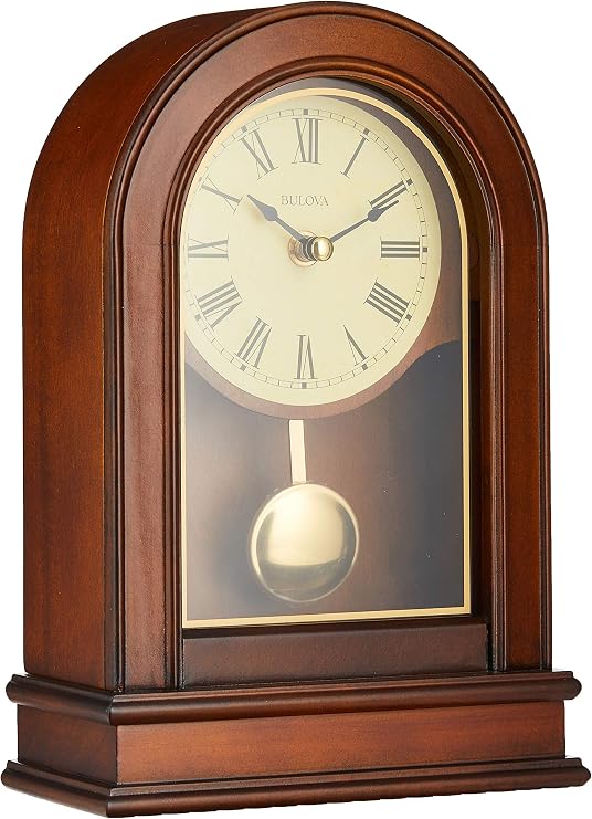 Bulova B7467 Hardwick Mantel Clock | Traditional Hardwood Case with Walnut Finish | Roman Numerals | Elegant Timepiece for Home or Office