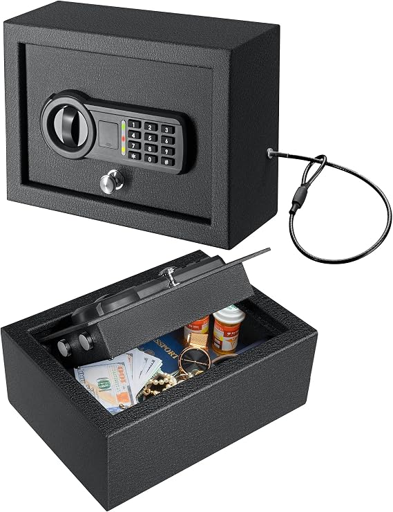JINXNOBI Top Opening Keypad Security Desk Drawer Safe, Portable Digital Floor Safe with Cable,Electronic Steel Home Security Chest