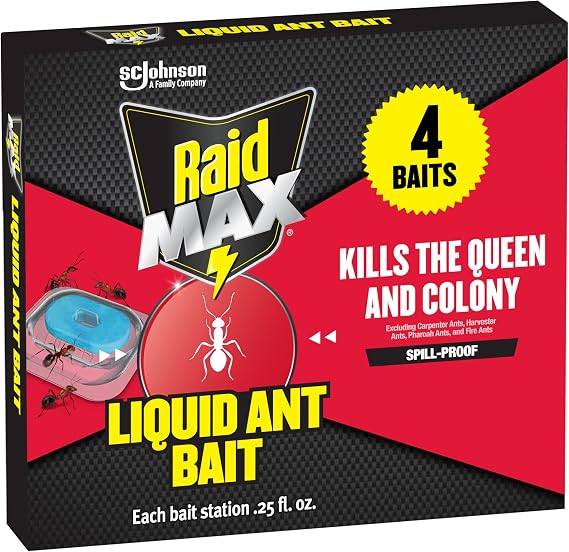 Raid Max Liquid Ant Bat; Kills Ants Where They Breed, for Indoor and Outdoor Use; 4 Bait Stations