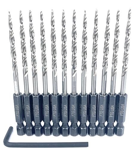 FTG USA 12Pc #6 (9/64") Replacement Countersink Drill Bit Set Tapered Bits