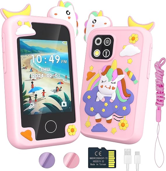 Kids Smart Phone for Girls, Birthday for Kids Ages 3-10, 2.8" Touchscreen Toddler Cell Phone Learning Play Toy with Dual Camera, Music, Game, 8GB Card, Pink