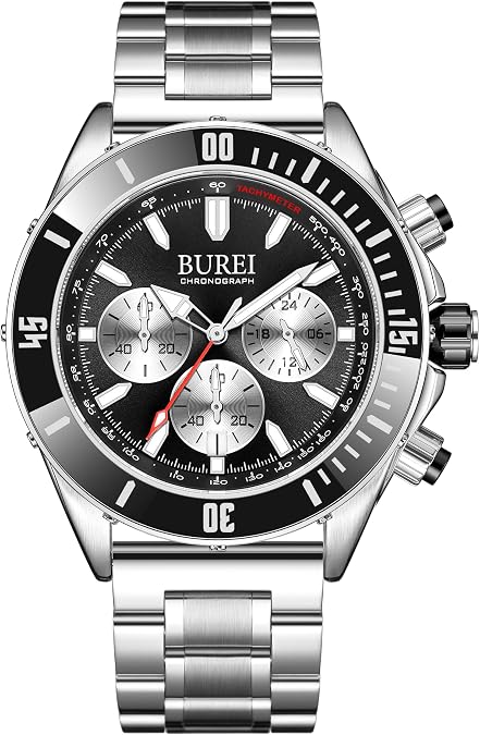 BUREI Men Fashion Wrist Watches Analog Quartz Waterproof Watch for Men
