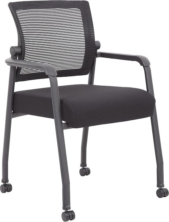 Boss Office Products Mesh 4-Legged Guest Chair with Casters in Black