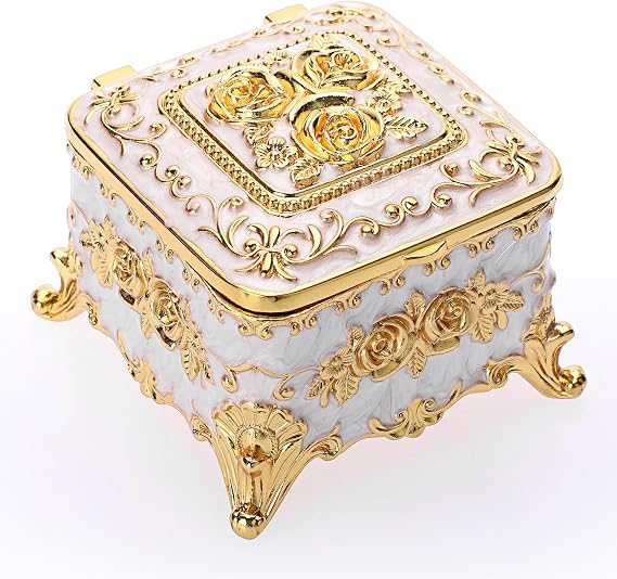 IGNPION Decorative Trinket Box Vintage Jewelry Box Small and Exquisite Trinket Storage Organizer Case For Rings Earrings Necklace Square, Beige