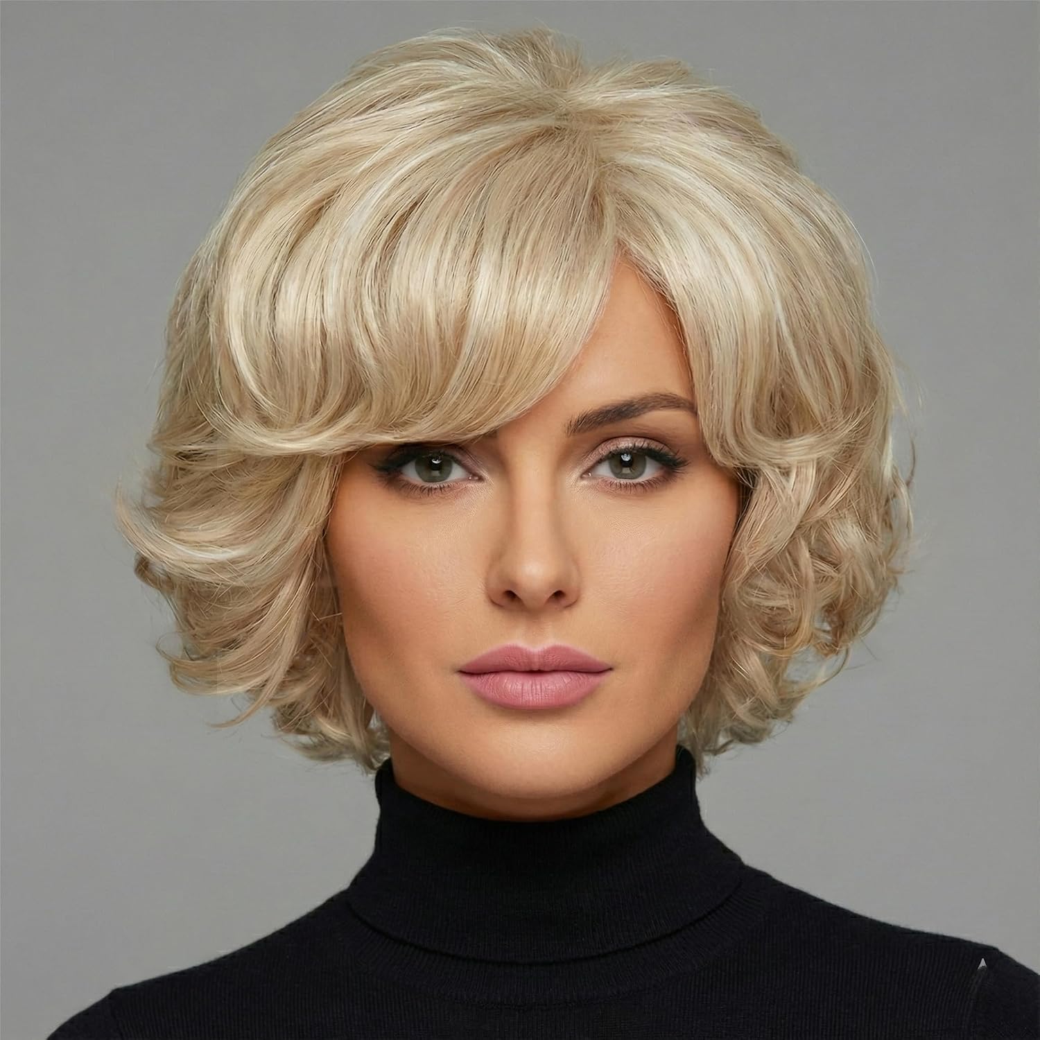 Women's Blonde Short Curly Side Part Wigs Layered Wigs Fluffy Natural Curly Full Wigs for Women Short Layer Pony Hair (Mixed Gold)