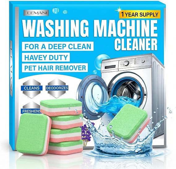 3-Layer Washing Machine Cleaner Tablets 24 Pack, Heavy Duty Deep Cleaning, Descaling & Odor Elimination suitable for Pet Owners, Septic-Safe & Eco-friendly Washer Cleaner for Front & Top Load washers