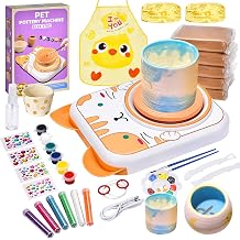IEEILULU Pottery Set for Children, Electric Pottery Wheel for Children, Mini Pottery Wheel with Pottery Clay, Colours, Diamond Stickers, Pottery Set DIY Pottery Craft Set Gifts Girls Boys (Cats)
