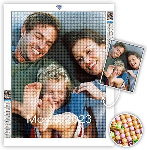 UM UPMALL Custom Diamond Art Painting, 5D DIY Diamond Art Kits for Adults, Personalized Diamond Art from Photo with Text, Customized Diamond Art for Home Decor, (23.6x23.6inch/60x60cm)