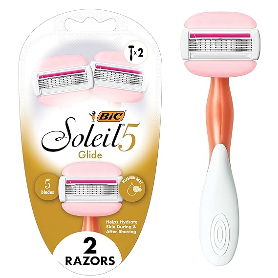 BIC Soleil 5 Glide Womens Disposable Razors, 5-Blade, 2-Pack, Smooth Glide