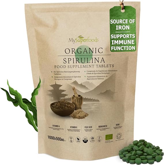 MySuperfoods Organic Spirulina, Up to 5000mg Serving, 1000 Tabs x 500mg