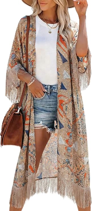 Bestshe Womens Boho Kimono Cardigan Fahsion Floral Beach Cover Up | Loose Swimsuit Cardigan, Resort Wear