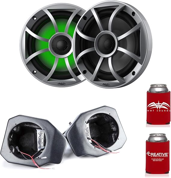 Wet Sounds Recon 6-S RGB 6.5" Silver Grill RGB Marine Speakers with RG4-F65U Ranger XP1000 2018 and up Front Speaker Pods