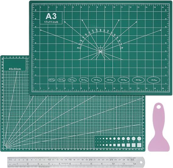 Cutting Mat A3 with Ruler Set, Self Healing Craft Board 3mm Thick