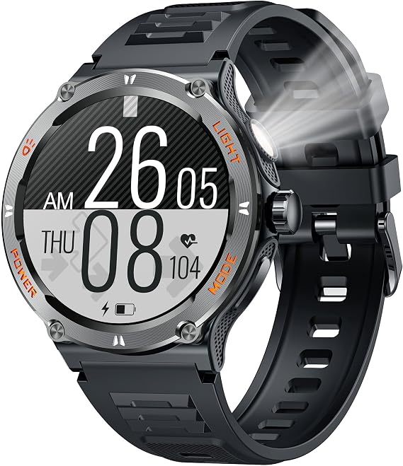 Smartwatch for Men Android Fitness Tracker: 1.53" Military Smart Watch with Flashlight Compass Make Answer Bluetooth Call Android iPhone Compatible 3ATM Waterproof Sport Watch Sleep Heart Rate Monitor