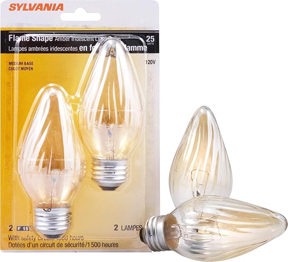 Sylvania F15 Decor Incandescent Light Bulb, 25W, Amber Iridescent Finish, Medium Base, 120V, 2 Pack