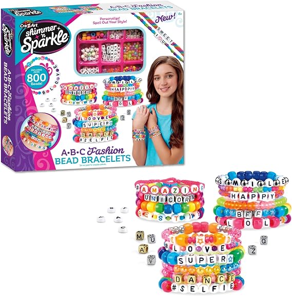 Cra-Z-Art Shimmer 'N Sparkle ABC Fashion Bead Bracelet Kit | 800+ Beads, Friendship Bracelet Kit, Alphabet Beads, Assorted Colors, Arts & Crafts, Birthday Gift