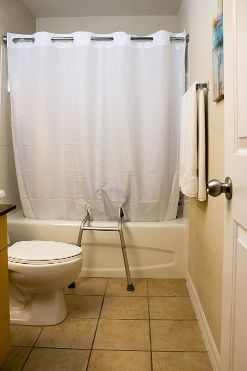 Platinum Health BenchMate Split Shower Curtain for Bath Transfer Benches - Beautiful Designer Fabric, Premium Quick-Attach System, It Helps to Keep Water Off The Floor. (Chamonix White)