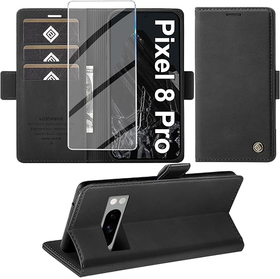 Giyer For Google Pixel 8 Pro Case with Screen Protector Mobile Phone Case Pixel 8 Pro Premium Leather Wallet Flip Case Stand Function Card Slot