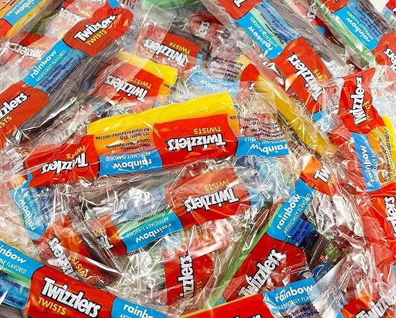 Sweetsome Twizzlers Twists Rainbow Chewy Licorice Candy - Snacks Size Bulk -Triple Twist Pack Individually Wrapped (1 Pound)