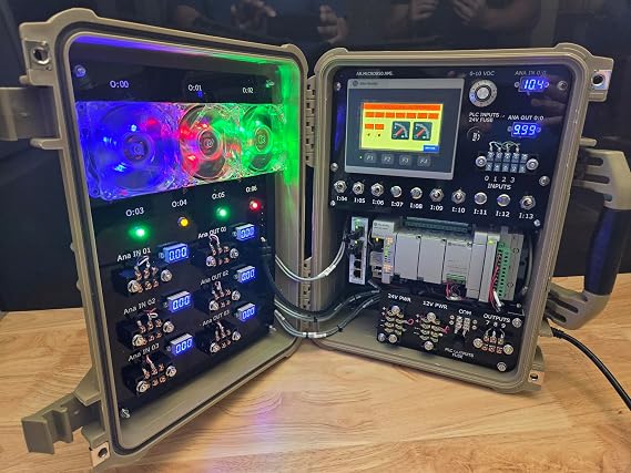 PLCTRAINERFOLKS PLC Training Kit Compatible with Allen-Bradley 2080-LC50-24QWB (Micro850 PLC), Panelview HMI with Lessons Including a USB with Software Hands-On Engineering Stand.