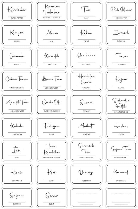 Digithome 36Pcs Rectangular Spice Jar Label Sticker Set 4.5x3 Cm