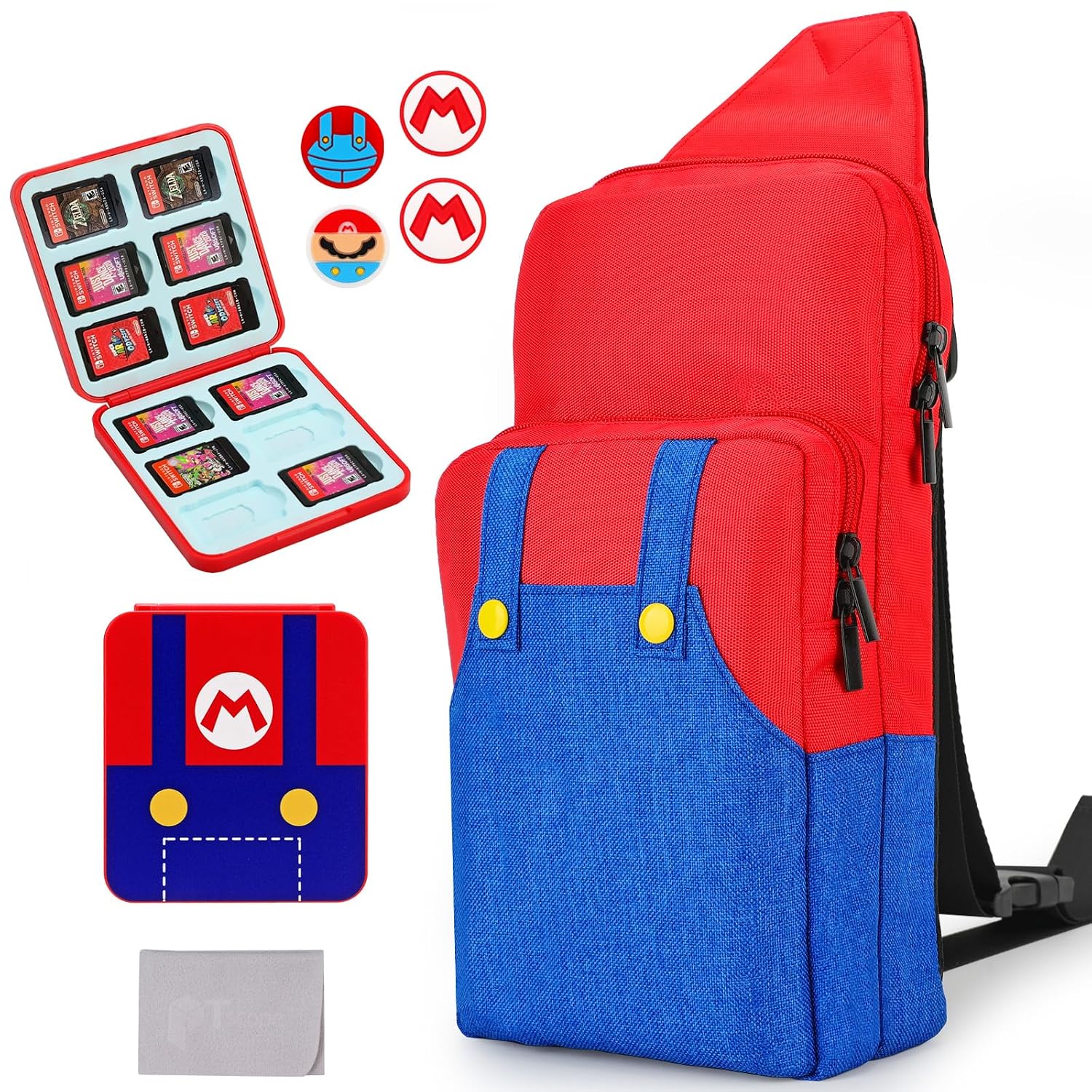 Owngen Cute Carrying Storage Bag Compatible with Nintendo Switch/Lite/OLED, Portable Sling Crossbody Shoulder Travel Backpack with Game Card Case & 4 Thumb Grip Caps Accessories